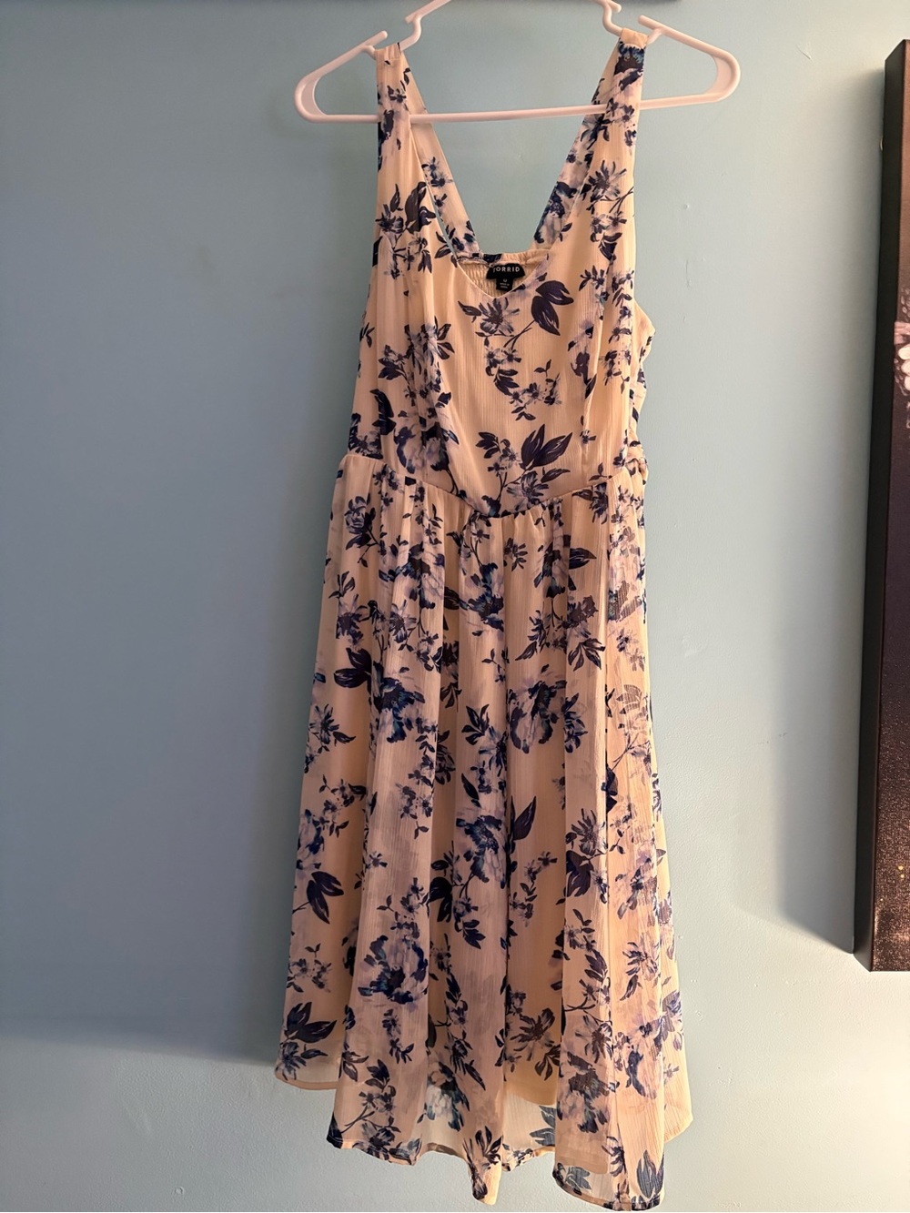 torrid Cream Midi Dress with Blue Floral Print
